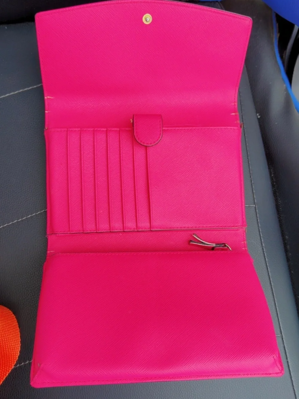 Kate Spade New York Hot Pink Saffiano Leather Wallet Snap Closure Card Holder